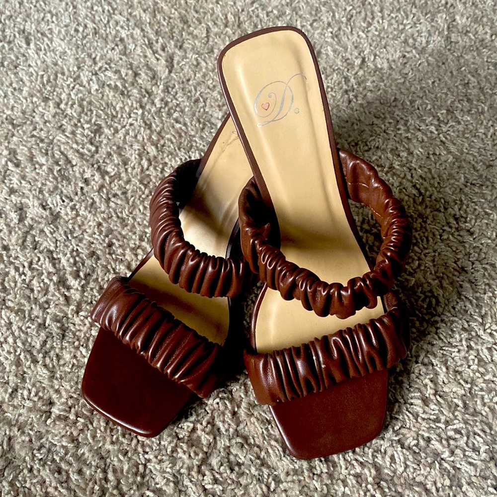 Brown Pleather Squared Heels